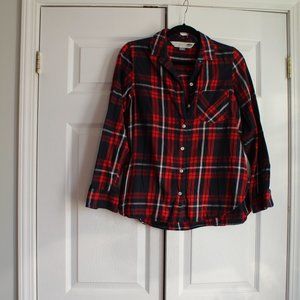 Old Navy Red & Navy Blue Classic Plaid Button Down Shirt Size M Cotton Flannel